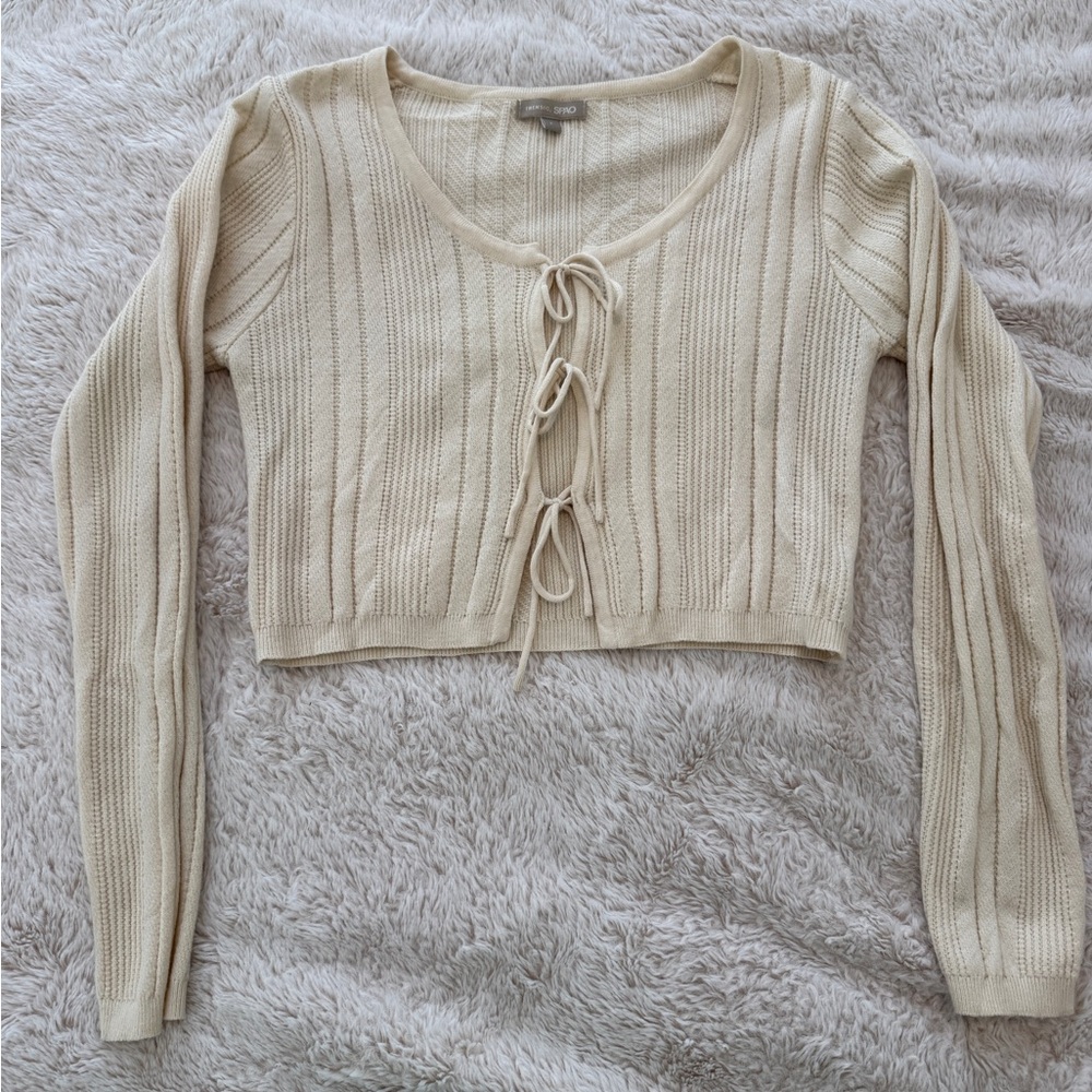 SPAO (Korean brand) Beige Knit Tie-Front Crop Top